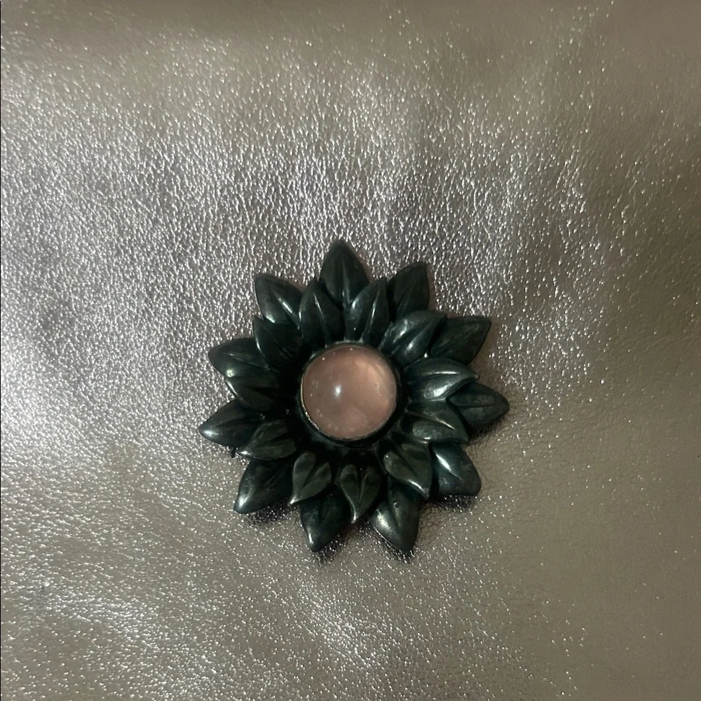 Joan Rivers Elegant Black and Pink Floral Brooch #J1008